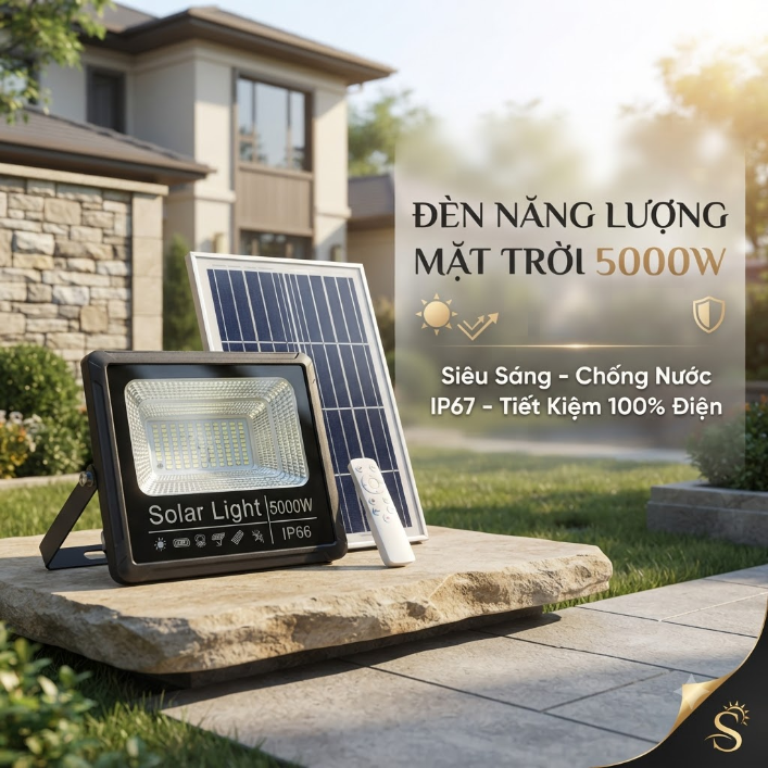 Đèn Năng Lượng Mặt Trời 5000W Siêu Sáng - Chống Nước IP66 - Tiết Kiệm 100% Điện (1 Đèn + 1 Tấm Pin)